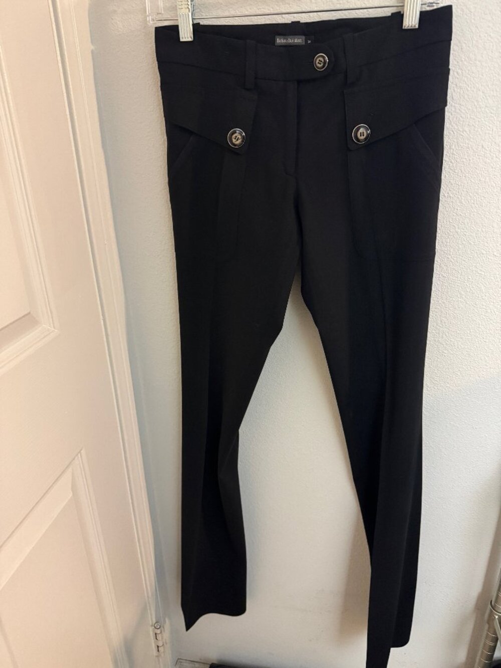 Barbara Bui Black Straight Wool Trouser with Button Detail; Size 34